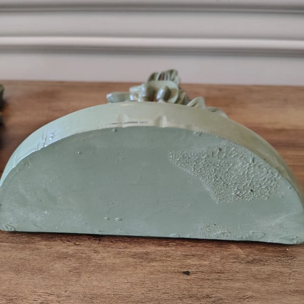 2 Resin Floral Botanical Sconce Shelves Wall Decor Ornate Shelf Pair Green